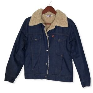 Vintage 70’s Levi’s Orange Tab Sherpa Lined Dark Blue Denim Jacket.